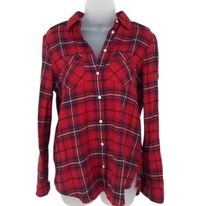 Express Red Plaid Button Up With‎ Lace Cutout size xs